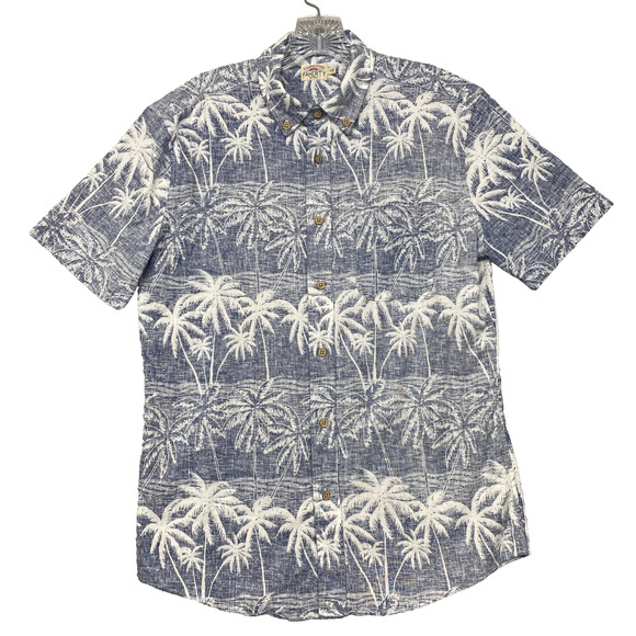 Faherty Shirt Mens Small Blue Breeze Hemp Hawaiian Palm Button Casual Preppy - Picture 1 of 9